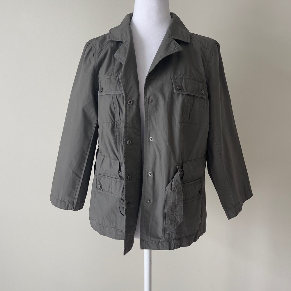 Willie Smith Women's Greenish Gray Utility Belted3/4 Sleeve Jacket EUC - Picture 6 of 8